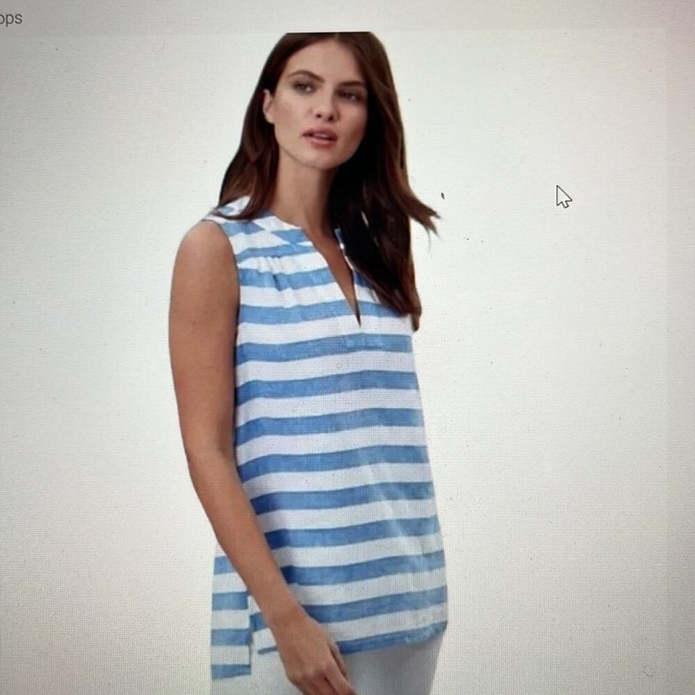 JOULES Women’s Blue Striped Linen Blend Juliette V Neck Sleeveless Top S…